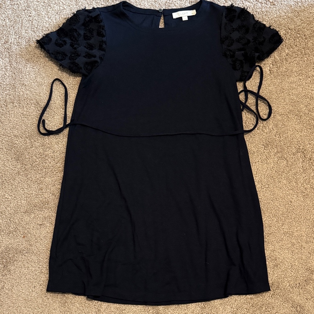 LOFT Black Dress with Textured Sleeves